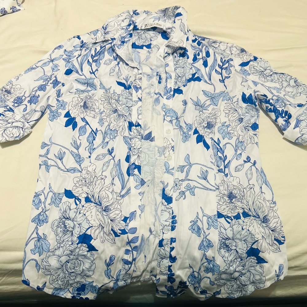 Blue and White floral blouse